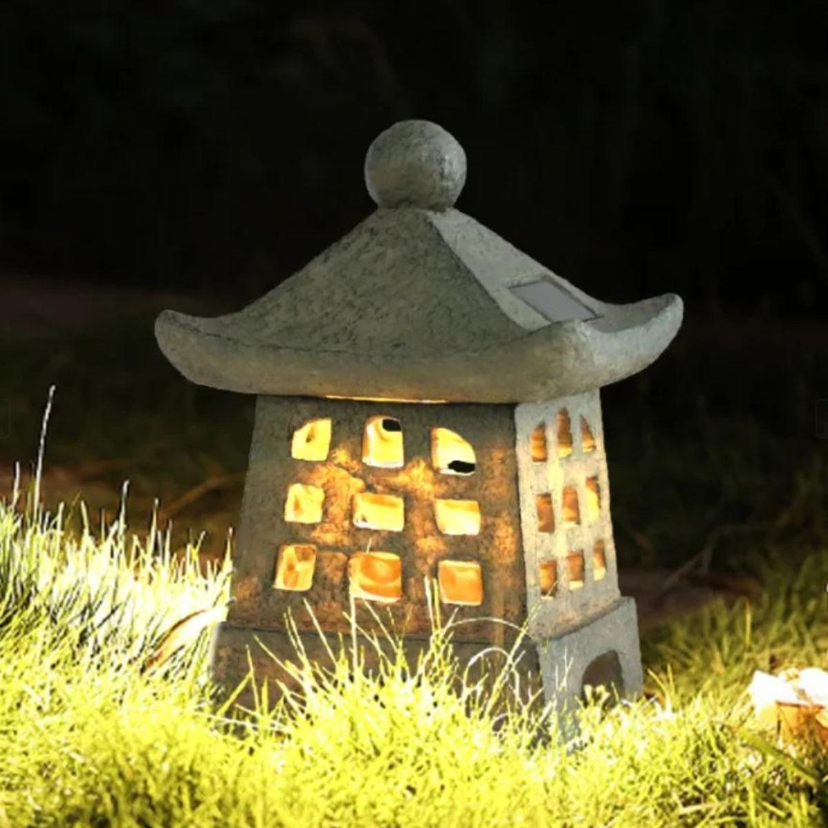 Zen Pagoda Lantern Styled Outdoor Solar Powered Garden Light